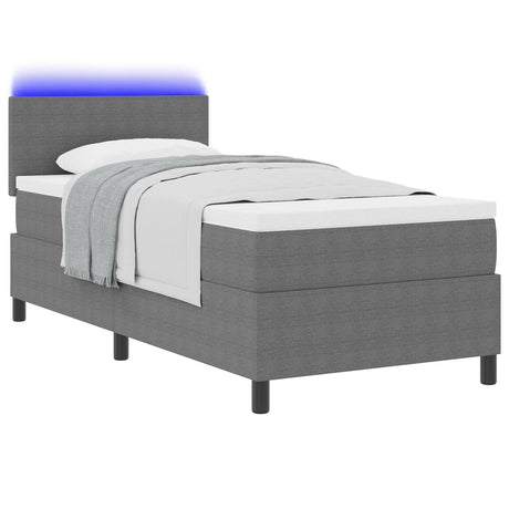 Box Spring Bed With Mattress & Led Light Grey 90X200 Cm Corduroy Fabric