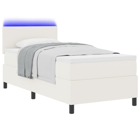 Box Spring Bed With Mattress & Led Corduroy Fabric