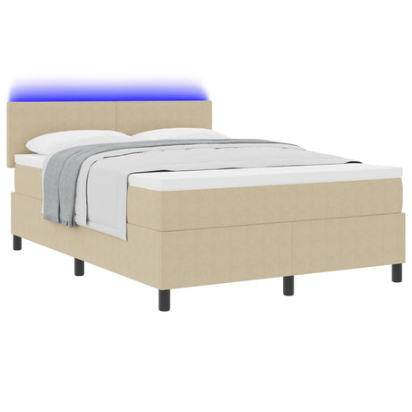 Box Spring Bed With Mattress & Led Light Green Grey 140X200 Cm Corduroy Fabric