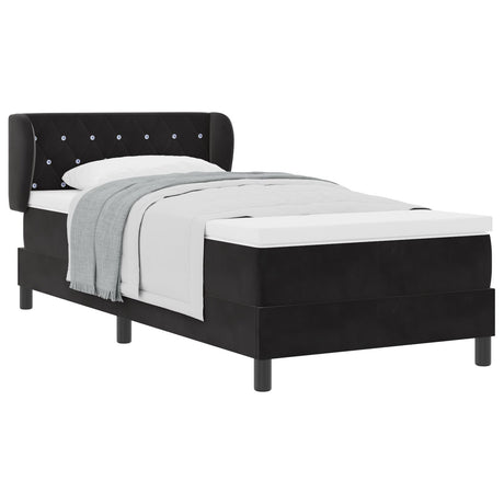 Box Spring Bed With Mattress In Black Velvet, 90X190 Cm