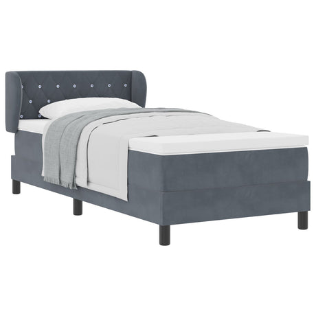 Box Spring Bed With Mattress In Dark Grey, 100X200 Cm, Velvet