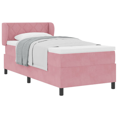 Box Spring Bed With Mattress In Pink, 90X190 Cm, Velvet
