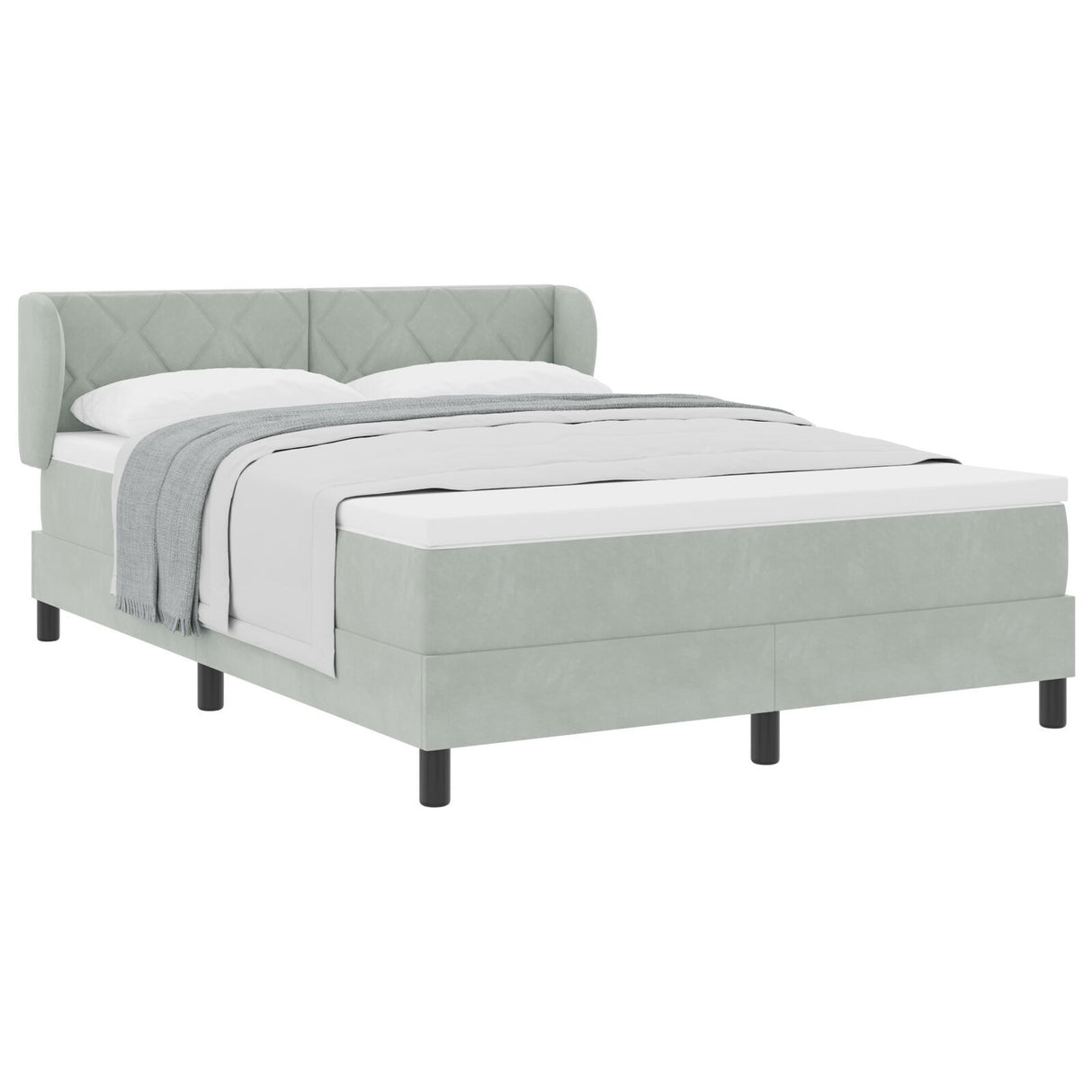 Box Spring Bed With Mattress In Light Grey, 140X190 Cm, Velvet