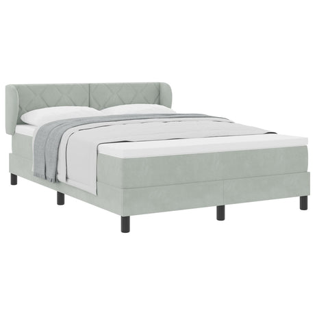 Box Spring Bed With Mattress In Light Grey, 140X190 Cm, Velvet