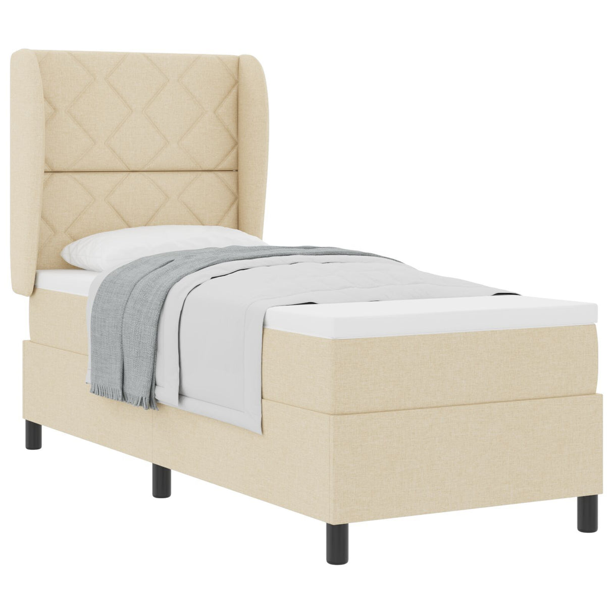 Box Spring Bed With Mattress - Cream, 80X200 Cm Fabric