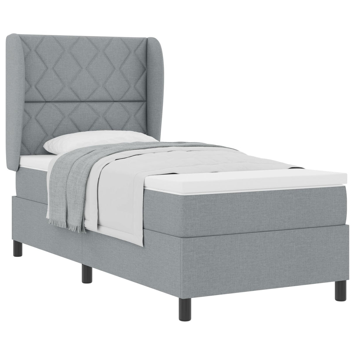 Box Spring Bed With Mattress - Light Gray, 90X200 Cm, Fabric