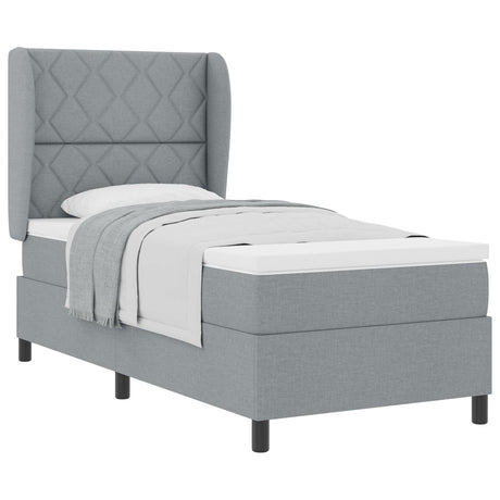 Box Spring Bed With Mattress - Light Gray, 90X200 Cm, Fabric