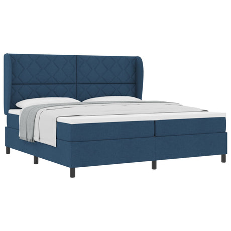 Box Spring Bed With Mattress - Blue, 200X200 Cm, Fabric