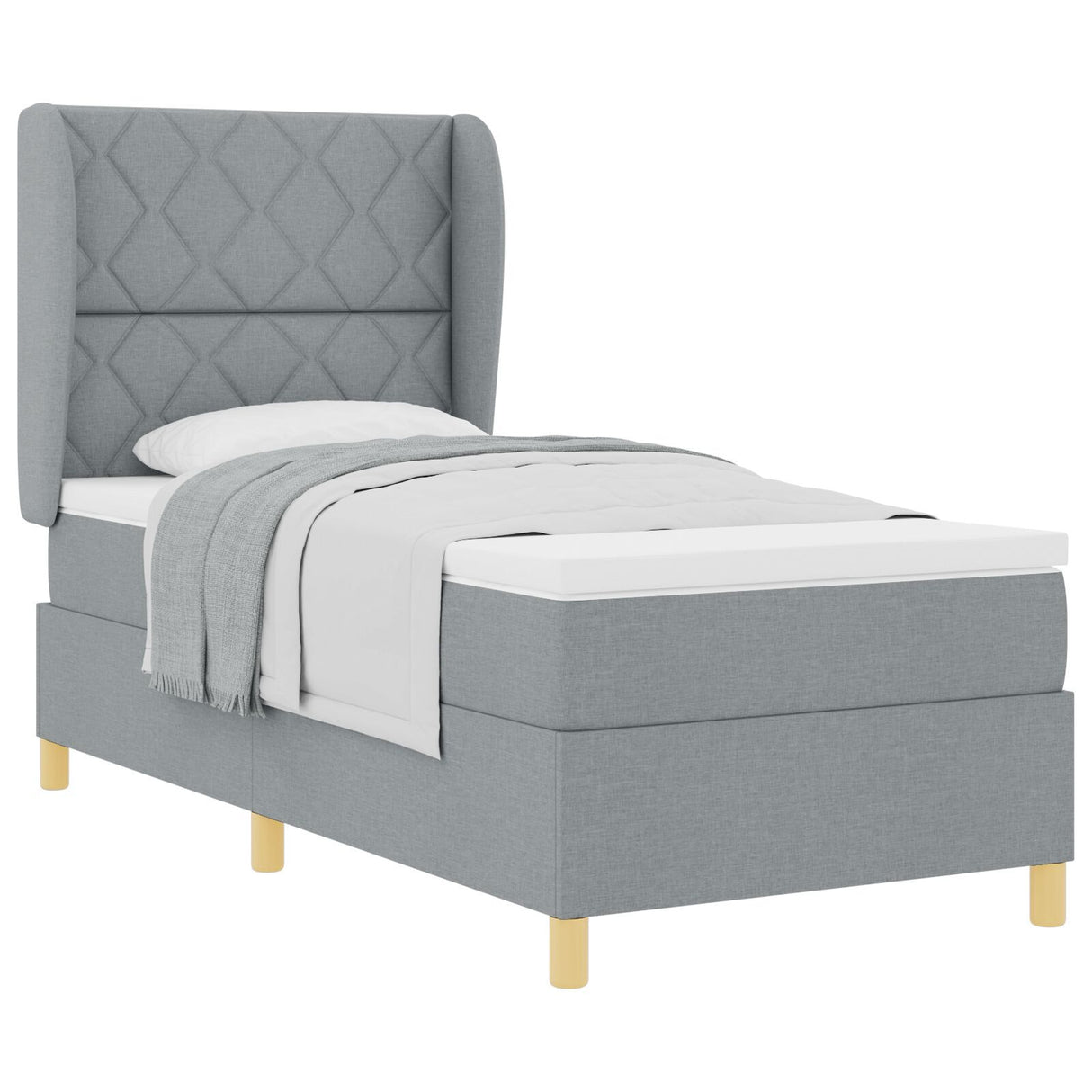 Box Spring Bed With Mattress - Light Grey - 90X200 Cm Fabric