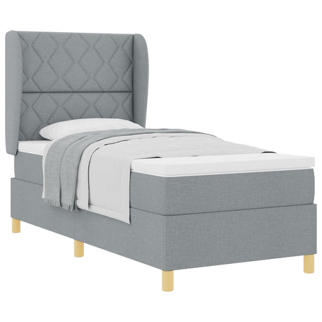 Box Spring Bed With Mattress - Light Grey - 90X200 Cm Fabric