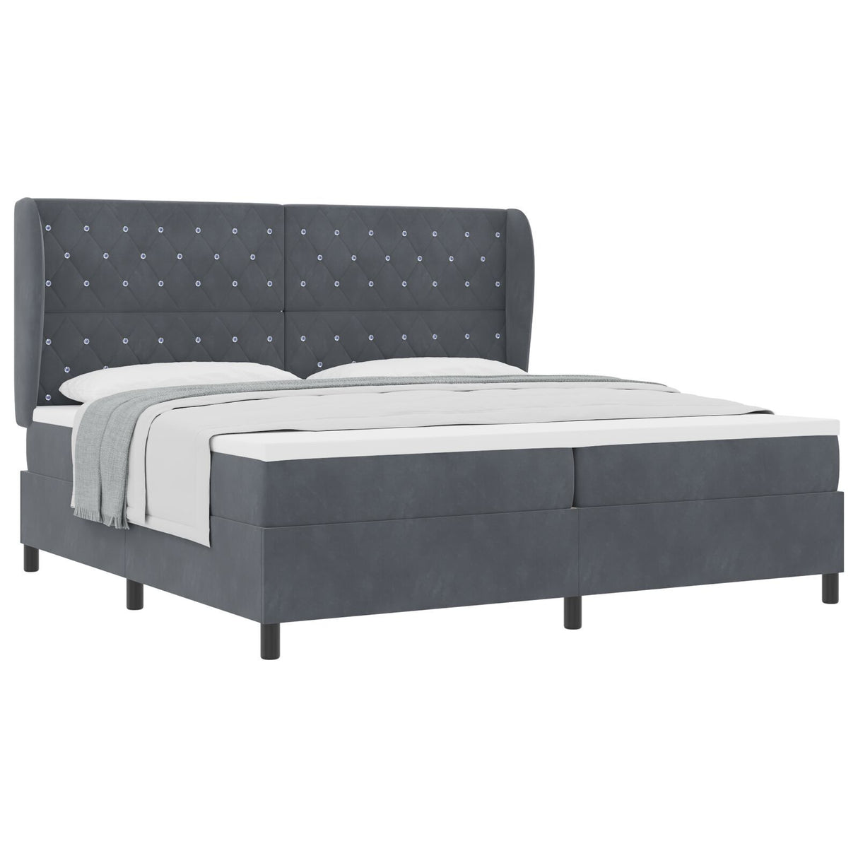 Box Spring Bed With Mattress Dark Grey 200X200 Cm Velvet