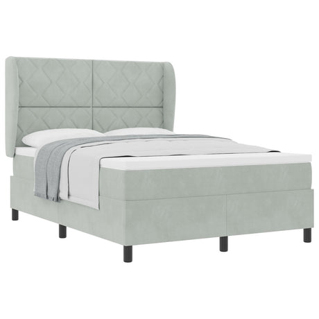 Box Spring Bed With Mattress Light Grey 160X200 Cm Velvet