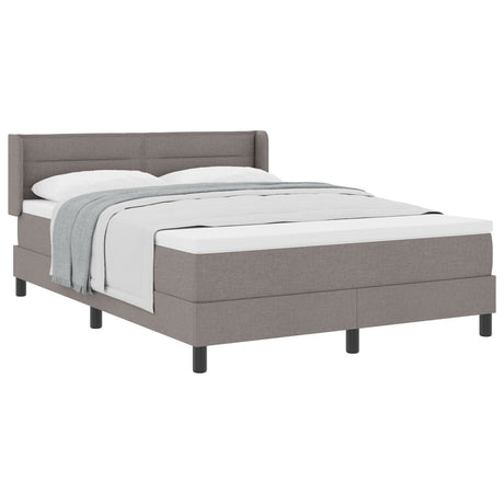 Box Spring Bed With Mattress Taupe 140X190 Cm Fabric,  Headboard Lines Design Taupe 140 Cm Fabric
