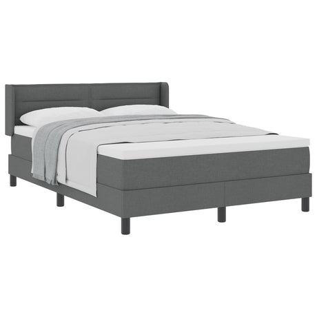 Box Spring Bed With Mattress Dark Grey 140X200 Cm Fabric,  Headboard Lines Design Dark Grey 140 Cm Fabric