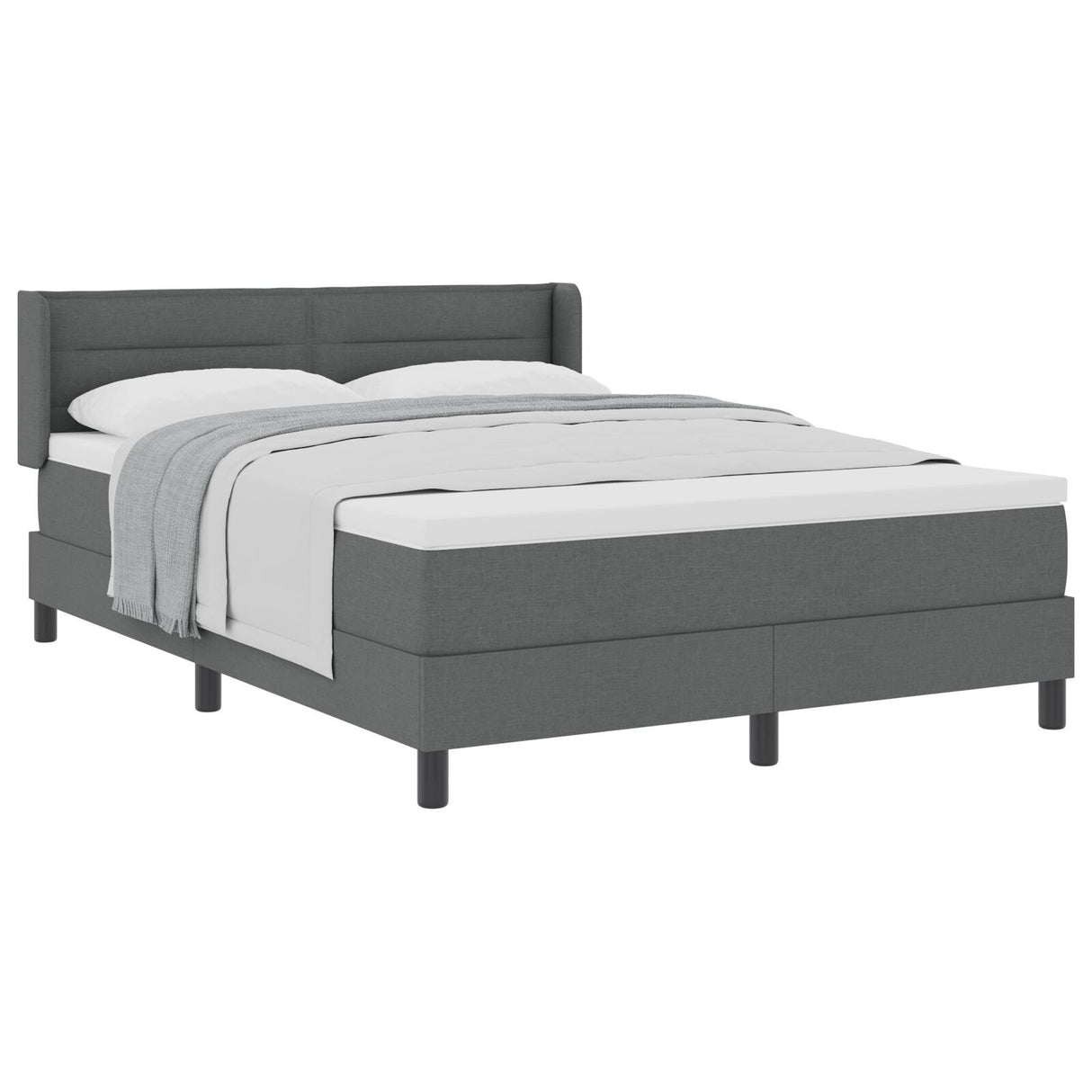 Box Spring Bed With Mattress Dark Grey 160X200 Cm Fabric,  Headboard Lines Design Dark Grey 160 Cm Fabric