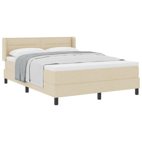 Box Spring Bed With Mattress Cream 160X200 Cm Fabric,  Headboard Lines Design Cream 160 Cm Fabric