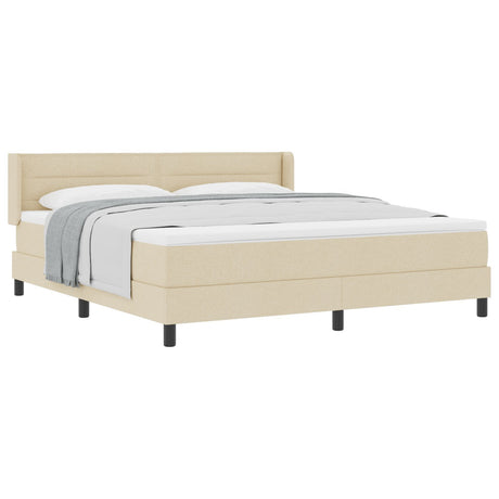 Box Spring Bed With Mattress Cream 180X200 Cm Fabric,  Headboard Lines Design Cream 180 Cm Fabric
