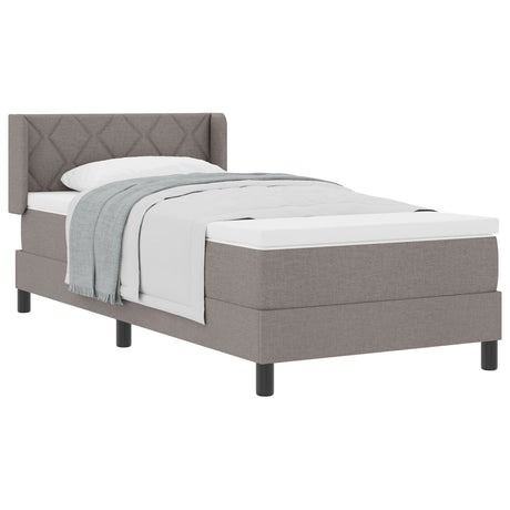 Box Spring Bed With Mattress Taupe 90X200 Cm Fabric,  Headboard Diamond Blocks Design Taupe 90 Cm Fabric