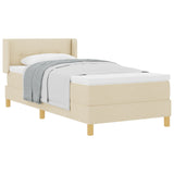 Box Spring Bed With Mattress Cream 90X200 Cm Fabric,  Headboard Button Tufted Cream 90 Cm Fabric