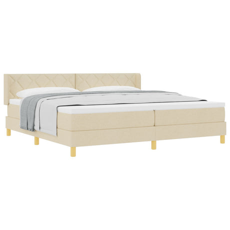 Box Spring Bed With Mattress Cream 200X200 Cm Fabric,  Headboard Diamond Blocks Design Cream 200 Cm Fabric