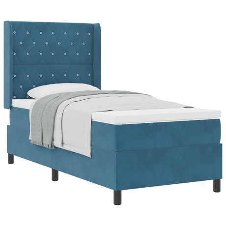 Box Spring Bed With Mattress Dark Blue 100X200 Cm Velvet