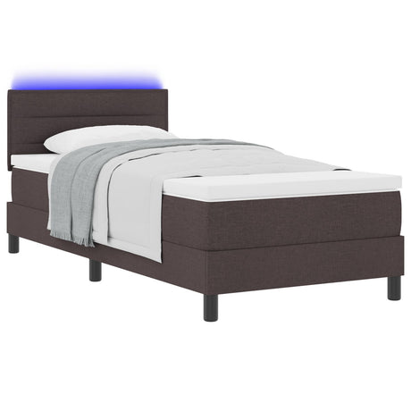 Box Spring Bed With Mattress & Led Dark Brown 80X200 Cm Fabric