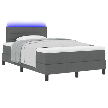 Box Spring Bed With Mattress & Led Dark Grey 120X200 Cm Fabric