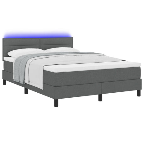 Box Spring Bed With Mattress & Led Dark Grey 140X190 Cm Fabric