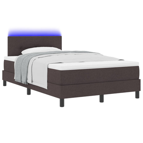 Box Spring Bed With Mattress & Led Dark Brown 120X190 Cm Fabric