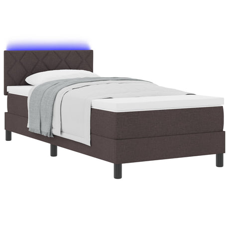 Box Spring Bed With Mattress & Led Dark Brown 90X190 Cm Fabric