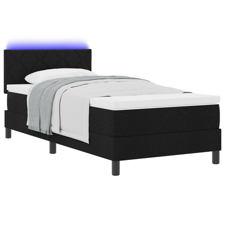 Box Spring Bed With Mattress & Led Black 90X200 Cm Fabric