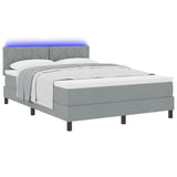 Box Spring Bed With Mattress & Led Light Grey 140X200 Cm Fabric