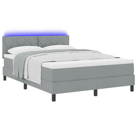 Box Spring Bed With Mattress & Led Light Grey 140X200 Cm Fabric