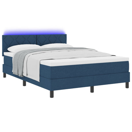 Box Spring Bed With Mattress & Led Blue 160X200 Cm Fabric