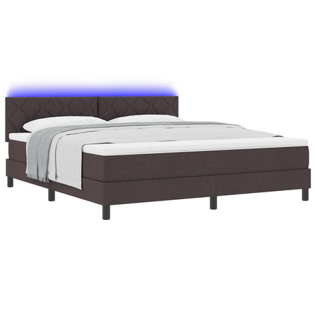 Box Spring Bed With Mattress & Led Dark Brown 180X200 Cm Fabric