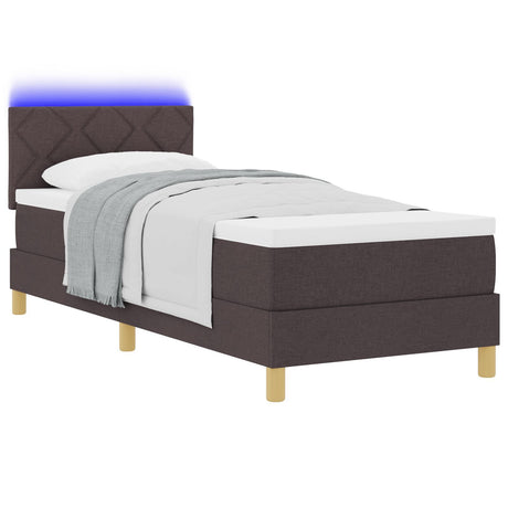 Box Spring Bed With Mattress & Led Dark Brown 80X200 Cm Fabric