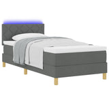 Box Spring Bed With Mattress & Led Dark Grey 90X200 Cm Fabric