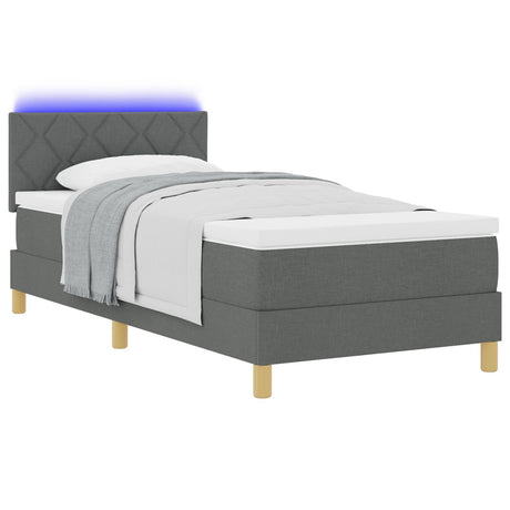 Box Spring Bed With Mattress & Led Dark Grey 90X200 Cm Fabric