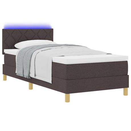 Box Spring Bed With Mattress & Led Dark Brown 90X200 Cm Fabric