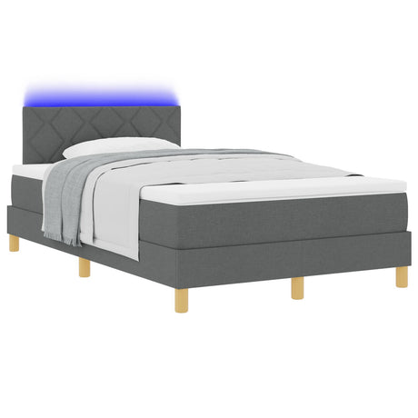 Box Spring Bed With Mattress & Led Dark Grey 120X200 Cm Fabric