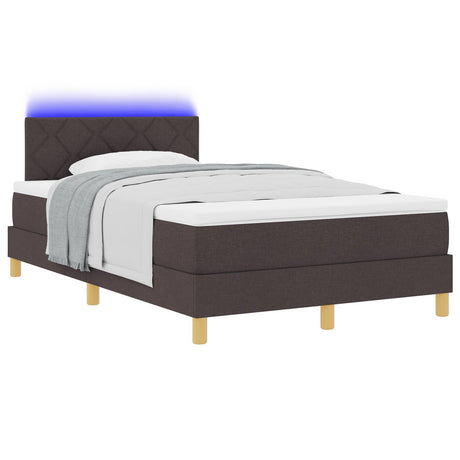 Box Spring Bed With Mattress & Led Dark Brown 120X200 Cm Fabric