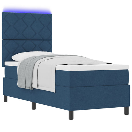 Box Spring Bed With Mattress & Led Blue 80X200 Cm Fabric