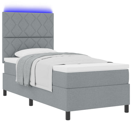 Box Spring Bed With Mattress & Led Light Grey 90X190 Cm Fabric