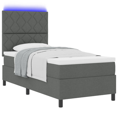 Box Spring Bed With Mattress & Led Dark Grey 90X190 Cm Fabric