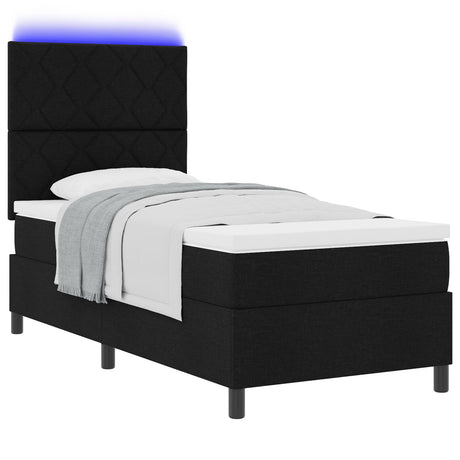 Box Spring Bed With Mattress & Led Black 90X190 Cm Fabric