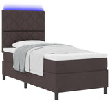Box Spring Bed With Mattress & Led Dark Brown 90X190 Cm Fabric