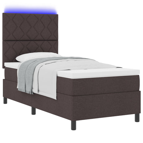 Box Spring Bed With Mattress & Led Dark Brown 90X190 Cm Fabric
