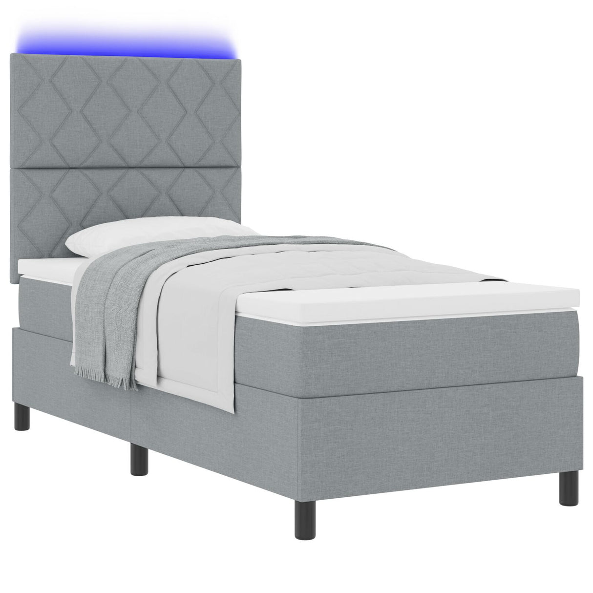 Box Spring Bed With Mattress & Led Light Grey 90X200 Cm Fabric