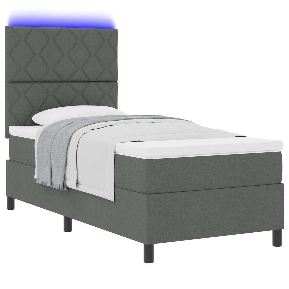 Box Spring Bed With Mattress & Led Dark Grey 100X200 Cm Fabric