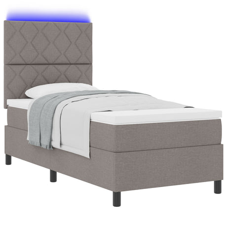 Box Spring Bed With Mattress & Led Taupe 100X200 Cm Fabric